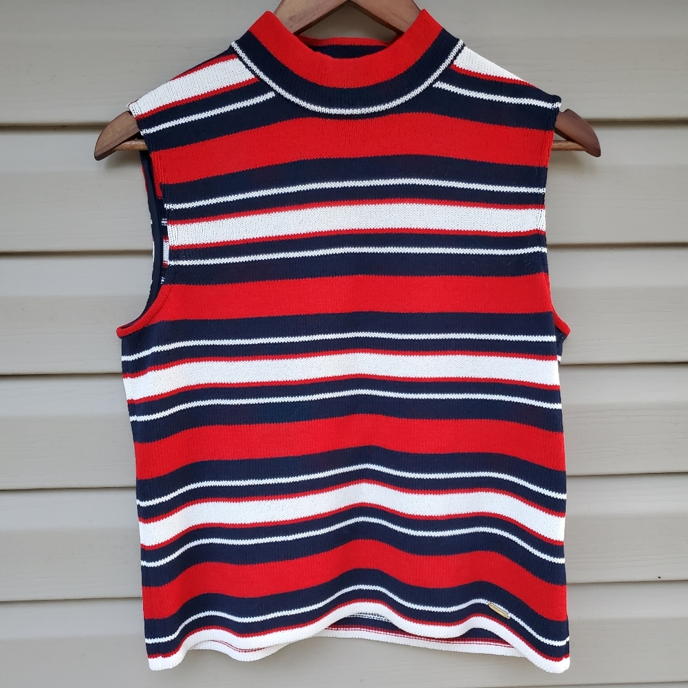 St. John Sport Boat Neck Top Red White and Blue